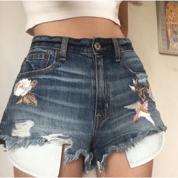 Y2K American Eagle Shorts Womens 6 Boho High Rise Festival Embroidered 2000s - Picture 2 of 15
